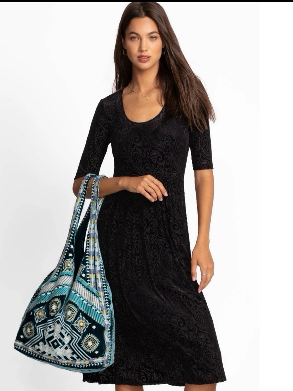 Stunning Johnny Was Peacock, Cream and gold Embroidered large Velvet Slouchy bag